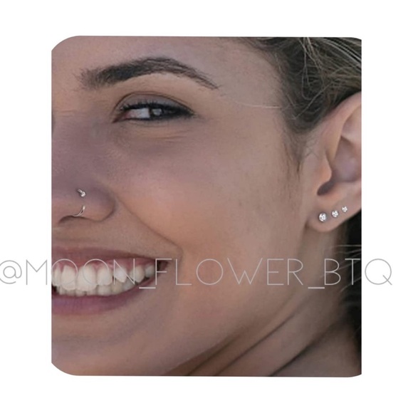 Tiny Rose Gold CZ Fixed Half Hoop Nose Ring - Picture 3 of 5